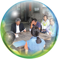 Meeting with villagers during construction