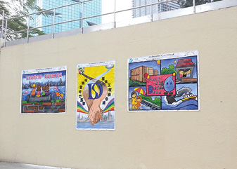 Winning mural displayed outside North Point Preliminary Treatment Works