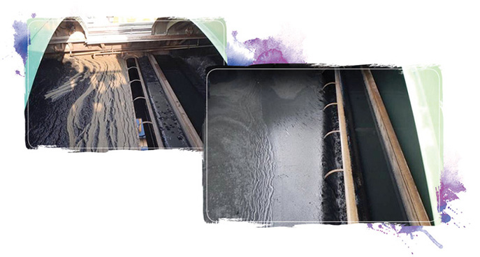 啟用前浮渣收集系統在固定的角度下運作，未能有效地收集浮渣，影響出水水質。啟用後浮渣收集系統會根據污水水位調校運作角度，有效地收集浮渣，改善出水水質。