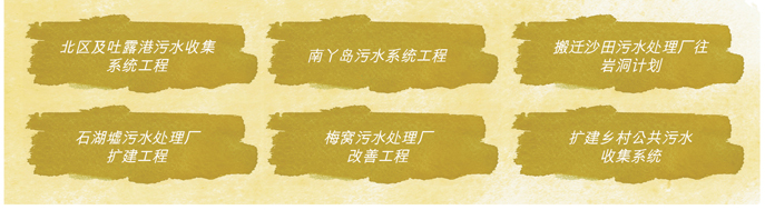 北区及吐露港污水收集系统工程, 南丫岛污水系统工程, 搬迁沙田污水处理厂往岩洞计划, 石湖墟污水处理厂扩建工程, 梅窝污水处理厂改善工程, 扩建乡村公共污水收集系统