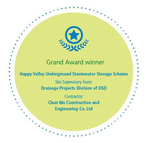 Grand Award winner, Happy Valley Underground Stormwater Storage Scheme, Site supervisory team:Drainage Projects Division of DSD, Contractor:Chun Wo Construction and Engineering Co., Ltd