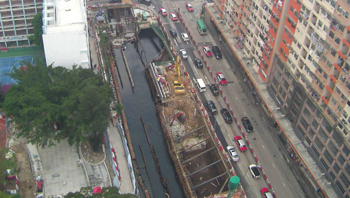启德河中上游改善工程的施工情况
