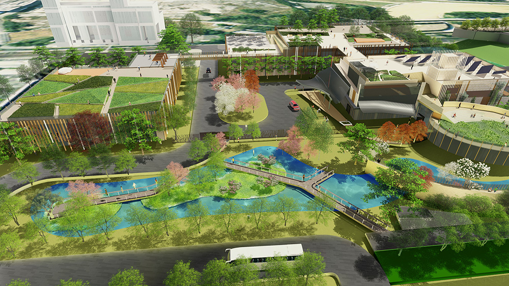 Conceptual picture of green space and community plantation on the roof of the
new workshop