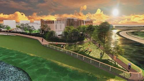 Conceptual picture of riverside promenade
adjacent to the new sludge treatment facility