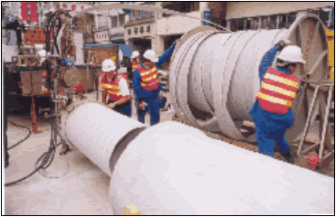 The winding machine, PVC liner and the formed circular liner pipe