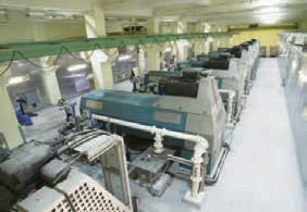 Centrifuges inside the sludge dewatering building