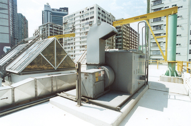 Air extraction system complete with modular activated carbon type deodourisation units on the roof top of Chai Wan PTW