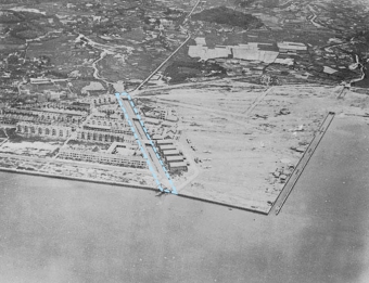 于战前时期，第一期启德填海于1920年完成，将该处辟为住宅区启德滨，建成明渠连接附近小河。(图片来源：高添强先生)