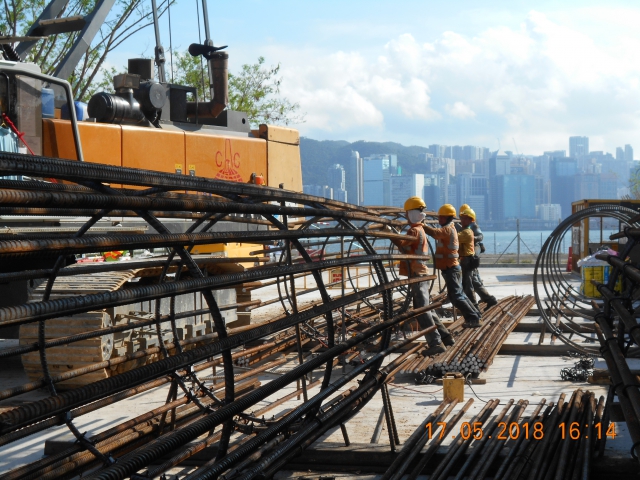 Foundation works are in progress. The photo shows the fabrication of reinforcement cage for bored piles.