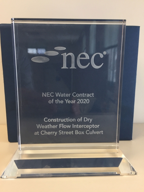 DSD project “Construction of Dry Weather Flow Interceptor at Cherry Street Box Culvert” was awarded the winner of NEC Water Contract of the Year 2020