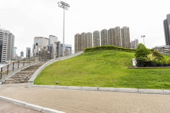 泵房旁边的绿色小山坡
